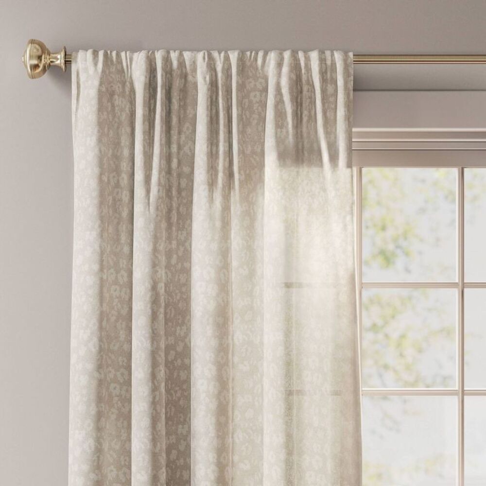 54"x84" Printed Farrah Botanical Rod Pocket Curtain Panel - Cream